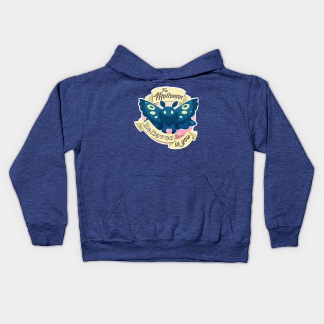 The Mothman Believes in You Kids Hoodie by dragonrise_studio